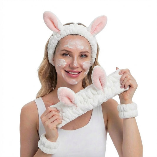 Cute Rabbit Ears Headband and Wrist Set-White