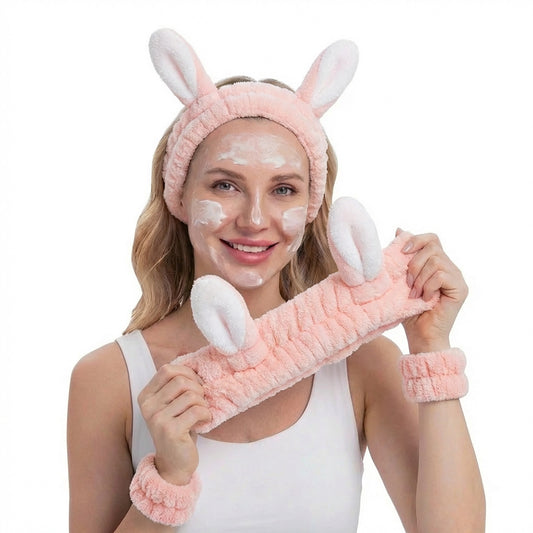 Cute Rabbit Ears Headband and Wrist Set-Light Orange