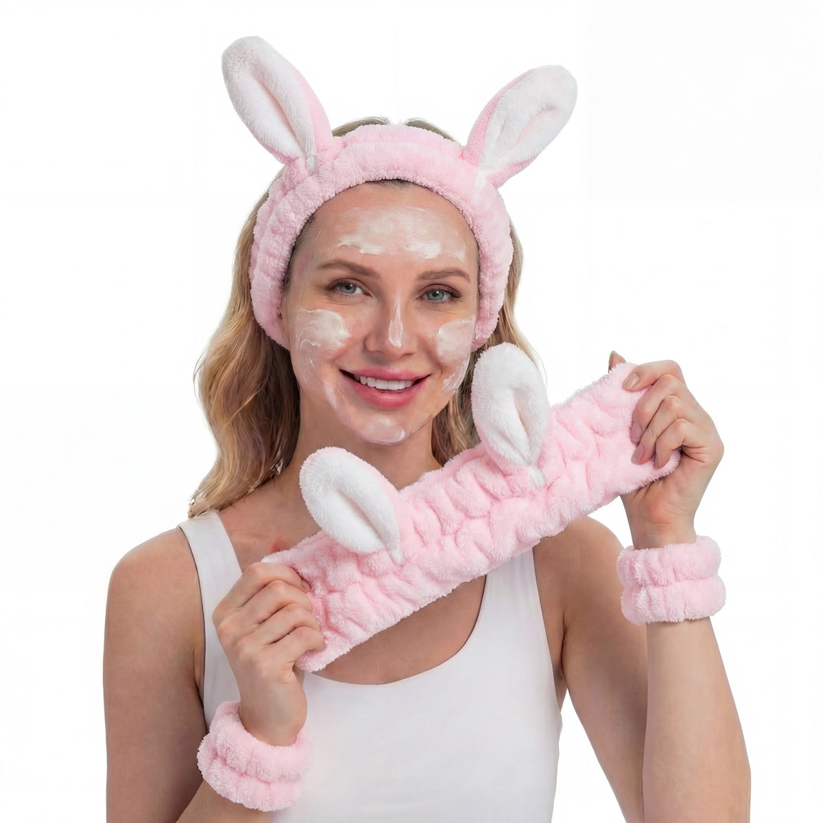 Cute Rabbit Ears Headband and Wrist Set-Pink