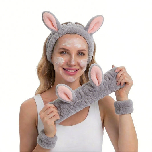 Cute Rabbit Ears Headband and Wrist Set-Grey