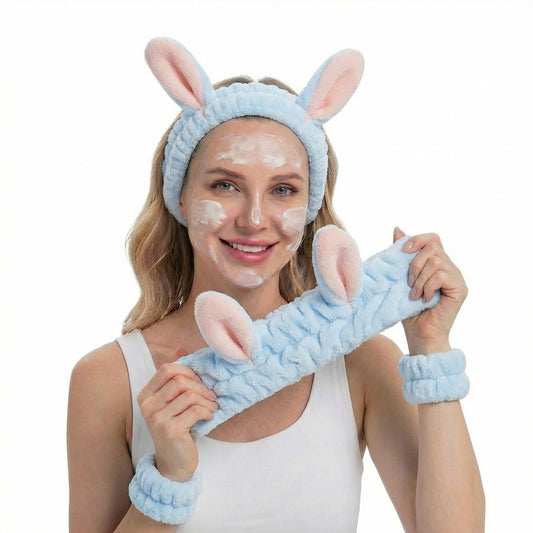 Cute Rabbit Ears Headband and Wrist Set-Light Blue