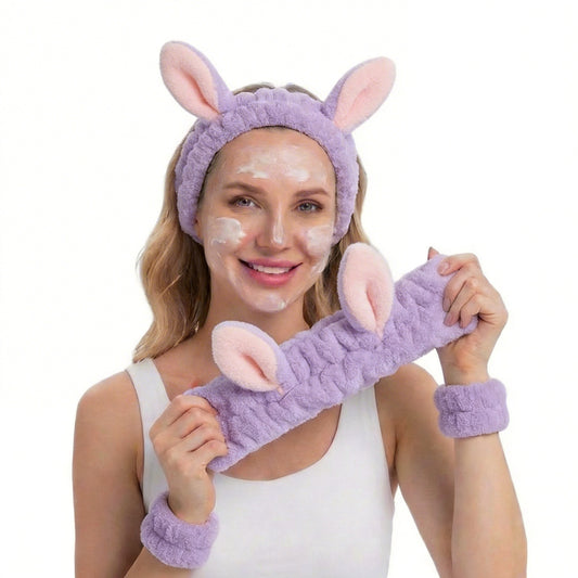 Cute Rabbit Ears Headband and Wrist Set-Purple