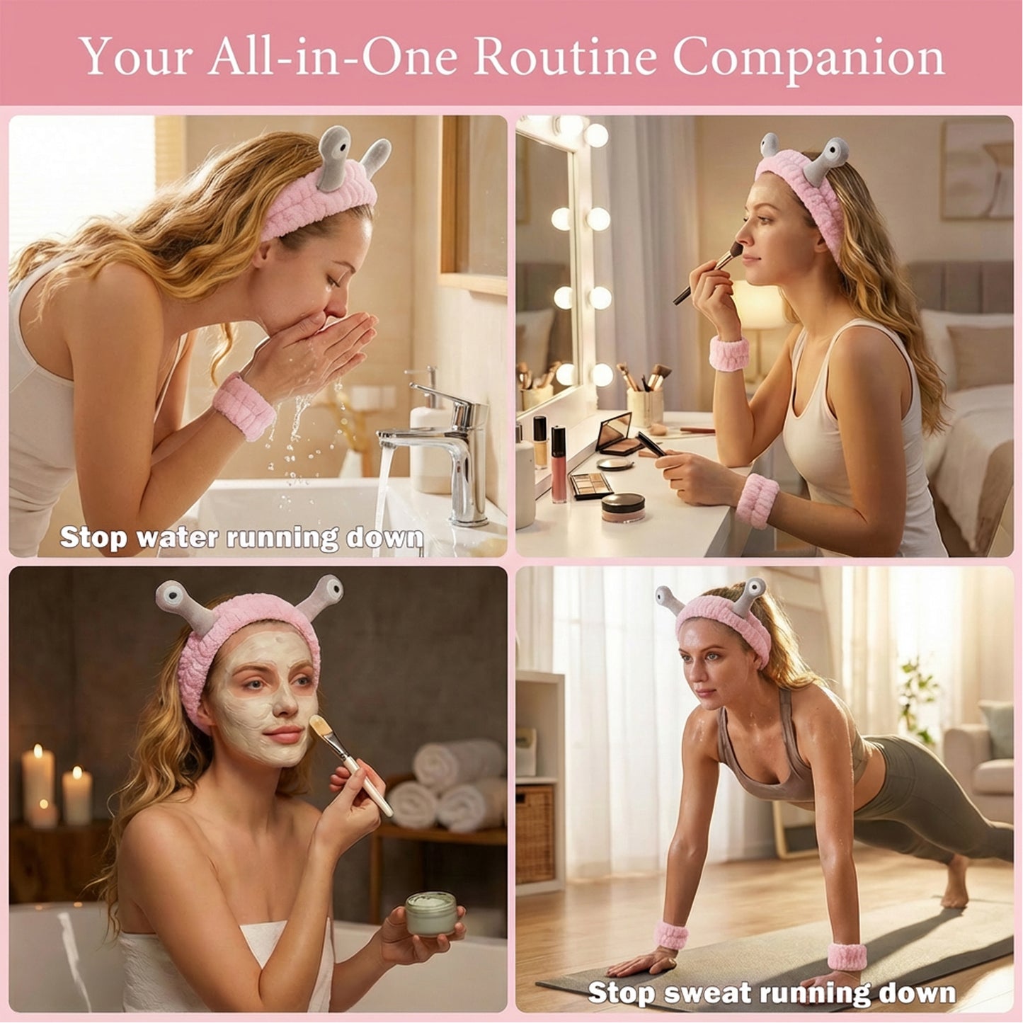 Snail Headband and Wristband Set-PinkGrey
