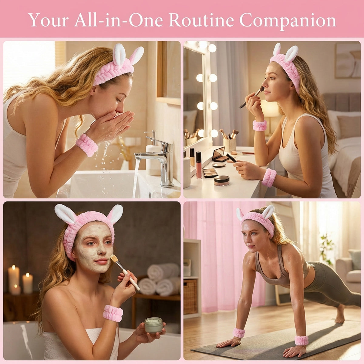 Cute Rabbit Ears Headband and Wrist Set-Pink