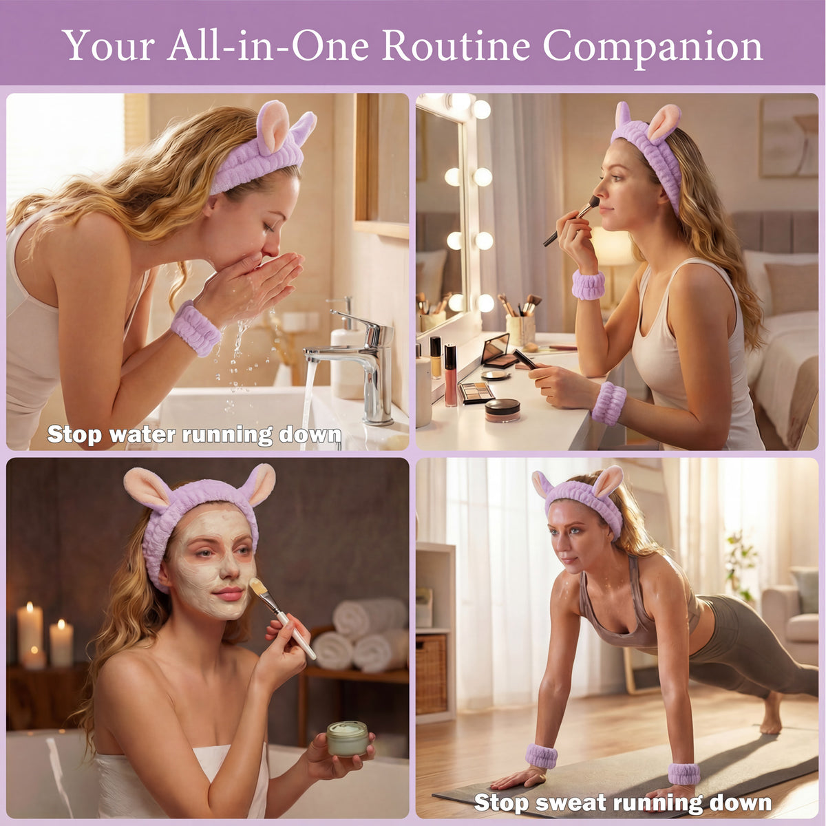 Cute Rabbit Ears Headband and Wrist Set-Purple