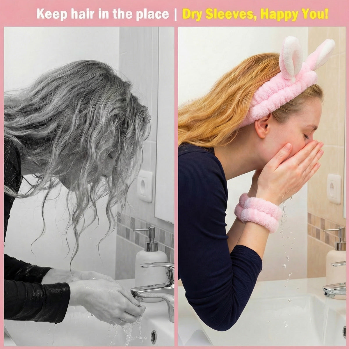 Cute Rabbit Ears Headband and Wrist Set-Pink