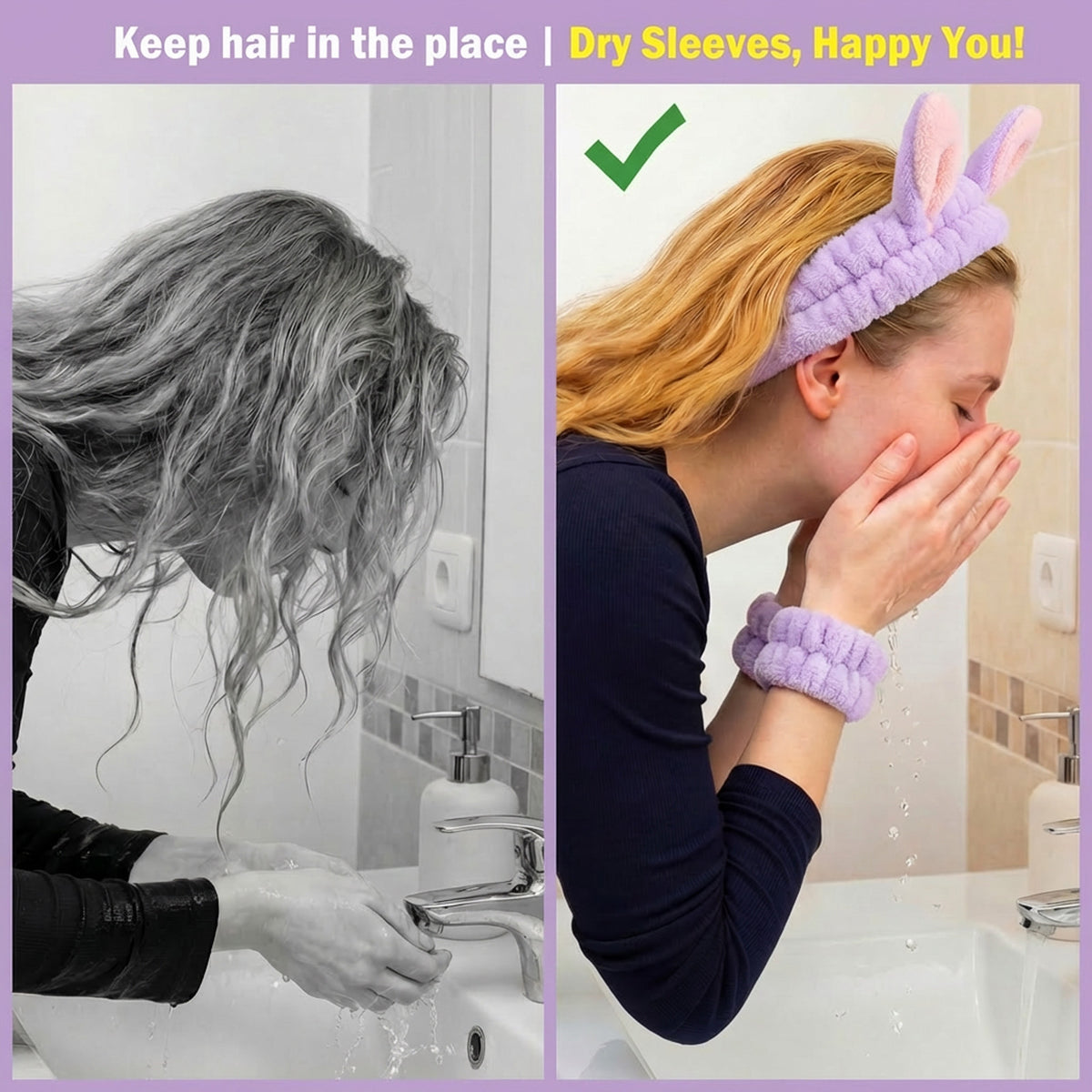 Cute Rabbit Ears Headband and Wrist Set-Purple