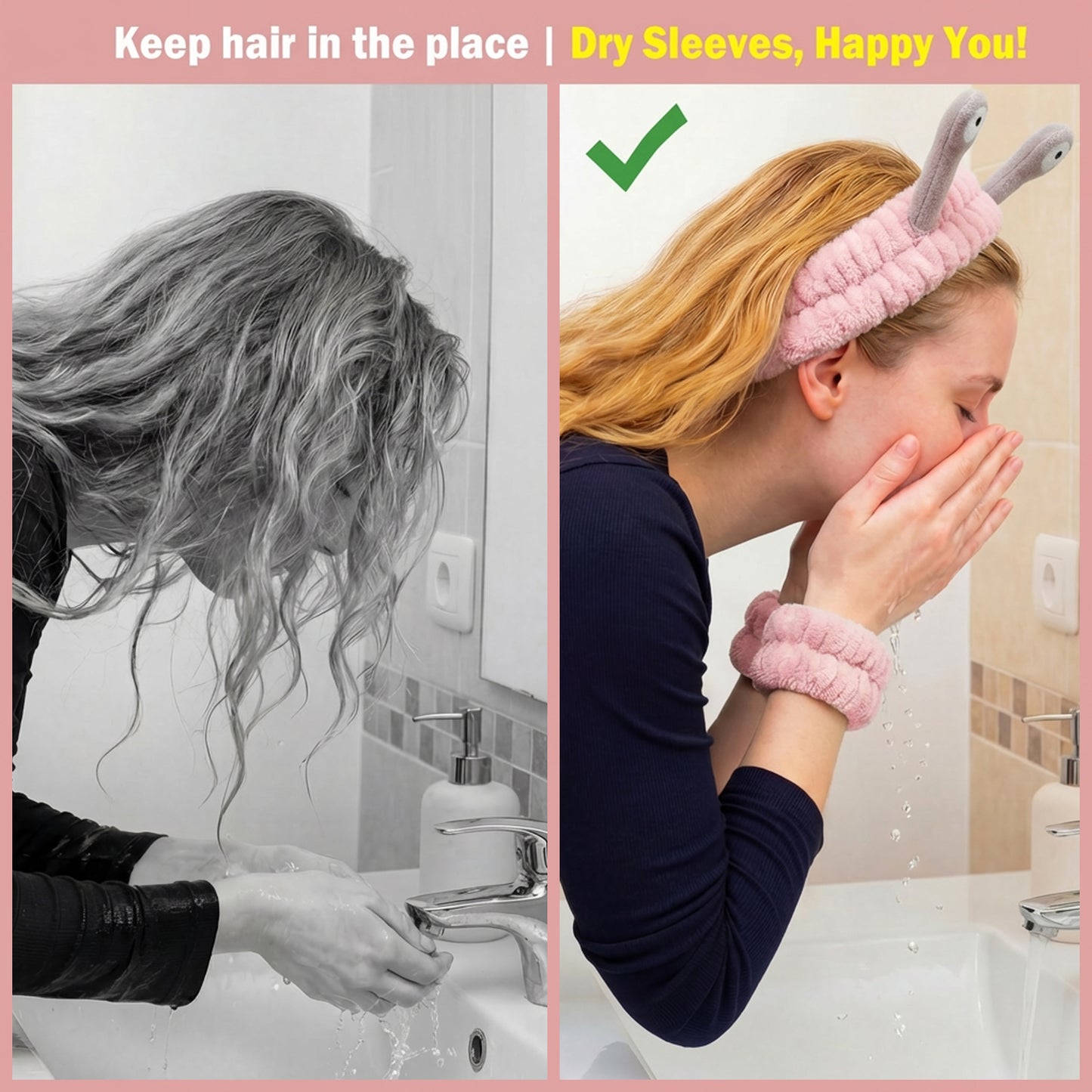 Snail Headband and Wristband Set-PinkGrey