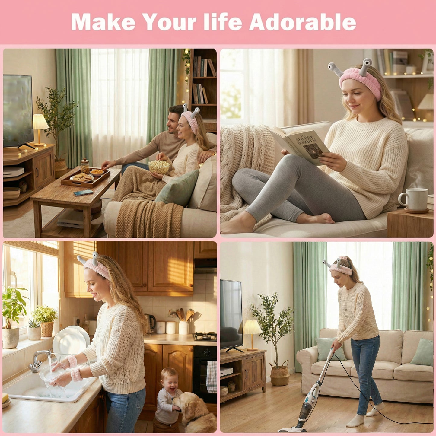 Snail Headband and Wristband Set-PinkGrey