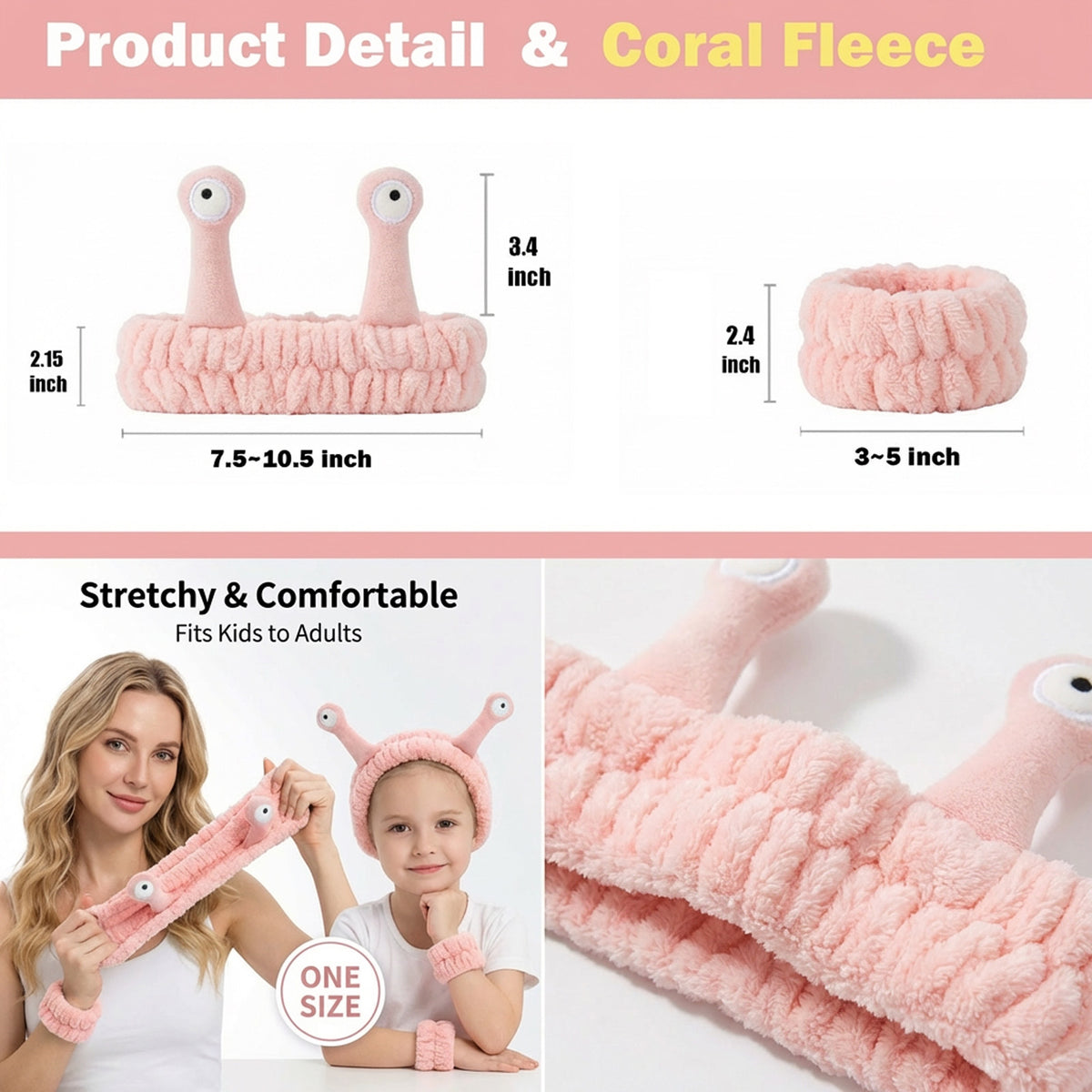 Snail Headband and Wristband Set-Pink