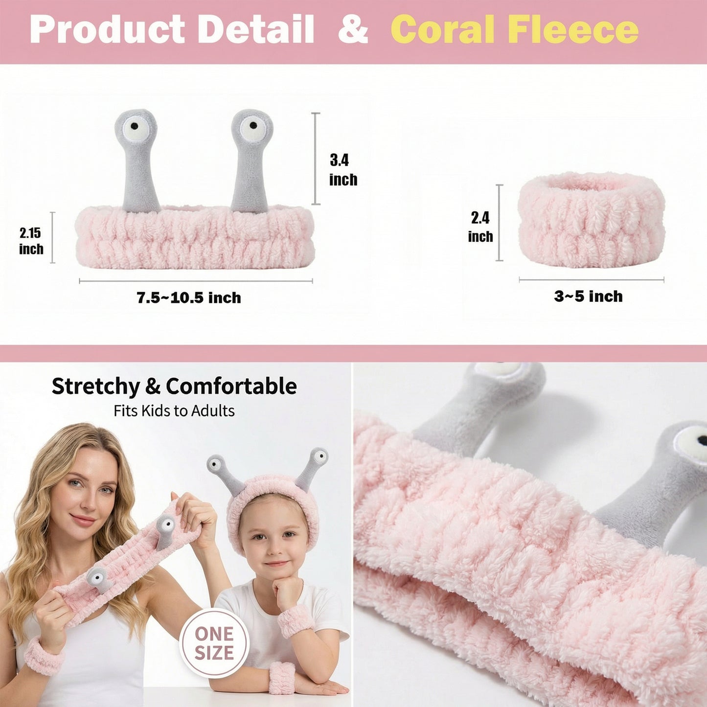 Snail Headband and Wristband Set-PinkGrey